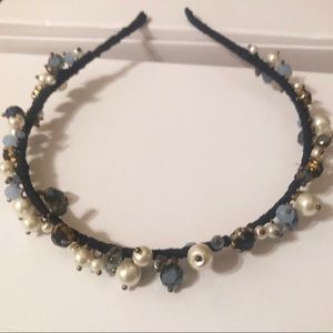 Blue Headband with White and Blue Beads